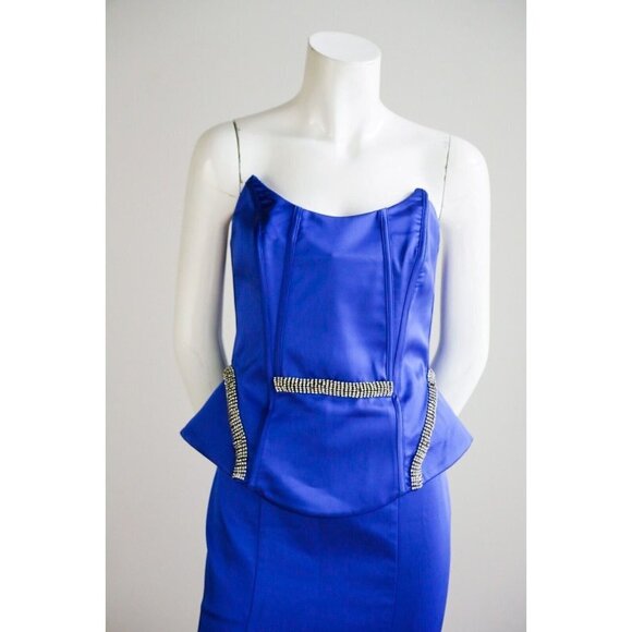 Pierre Cardin Cobalt Blue Satin Rhinestone Trim Two Piece Skirt Set w Train 38/S - Picture 3 of 12